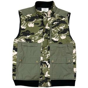 Ecko Unlimited Rhino Green Black and Tan Camo Puffer Vest Sz. L